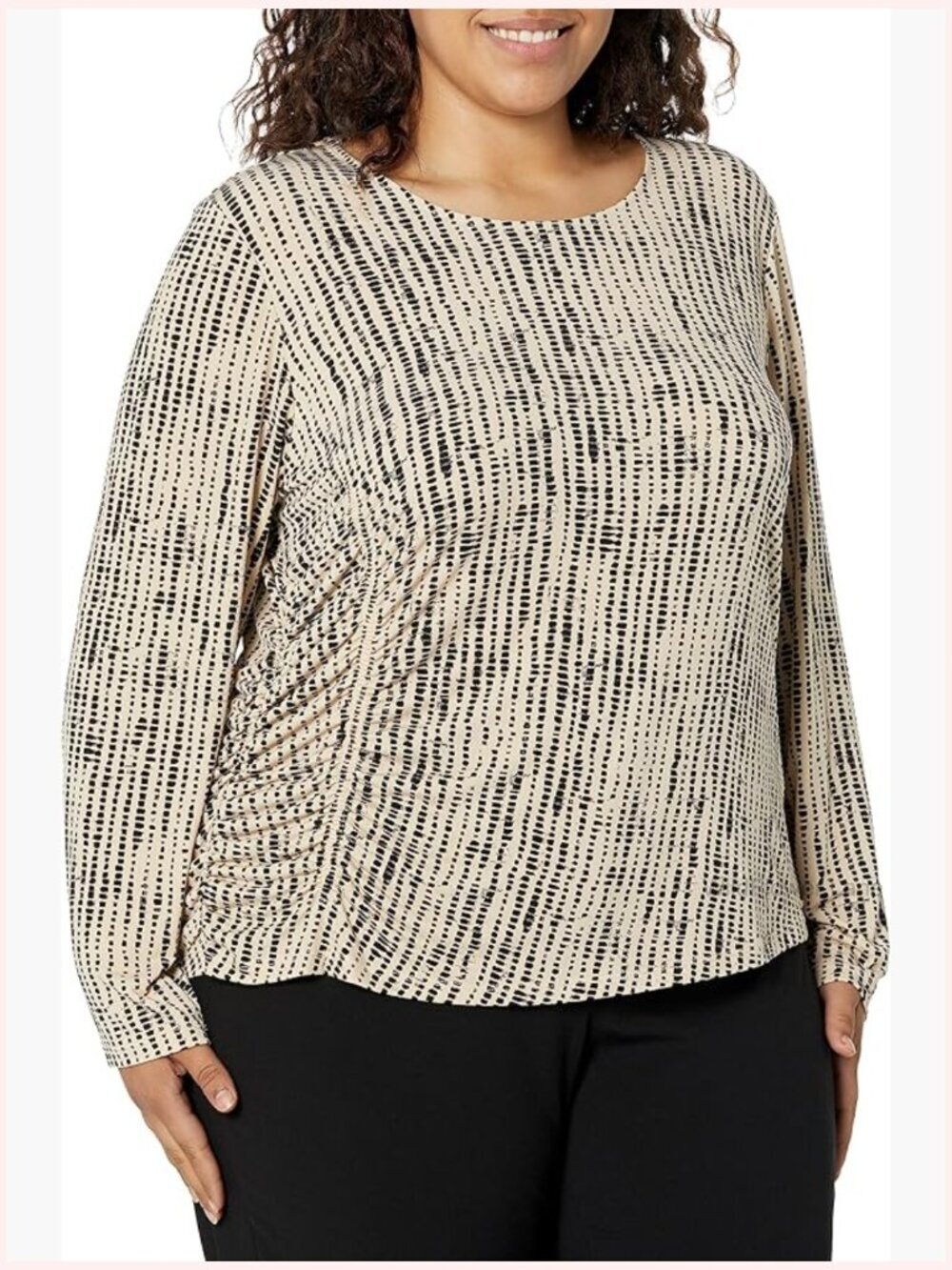 Long Sleeve Knit Tunic T-Shirt Crew Neck Regular Fit Pull On Top